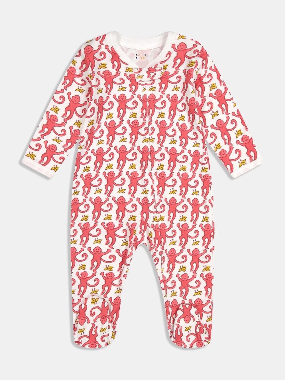 Roller Rabbit White Footed Pajama with Pink Monkey Print